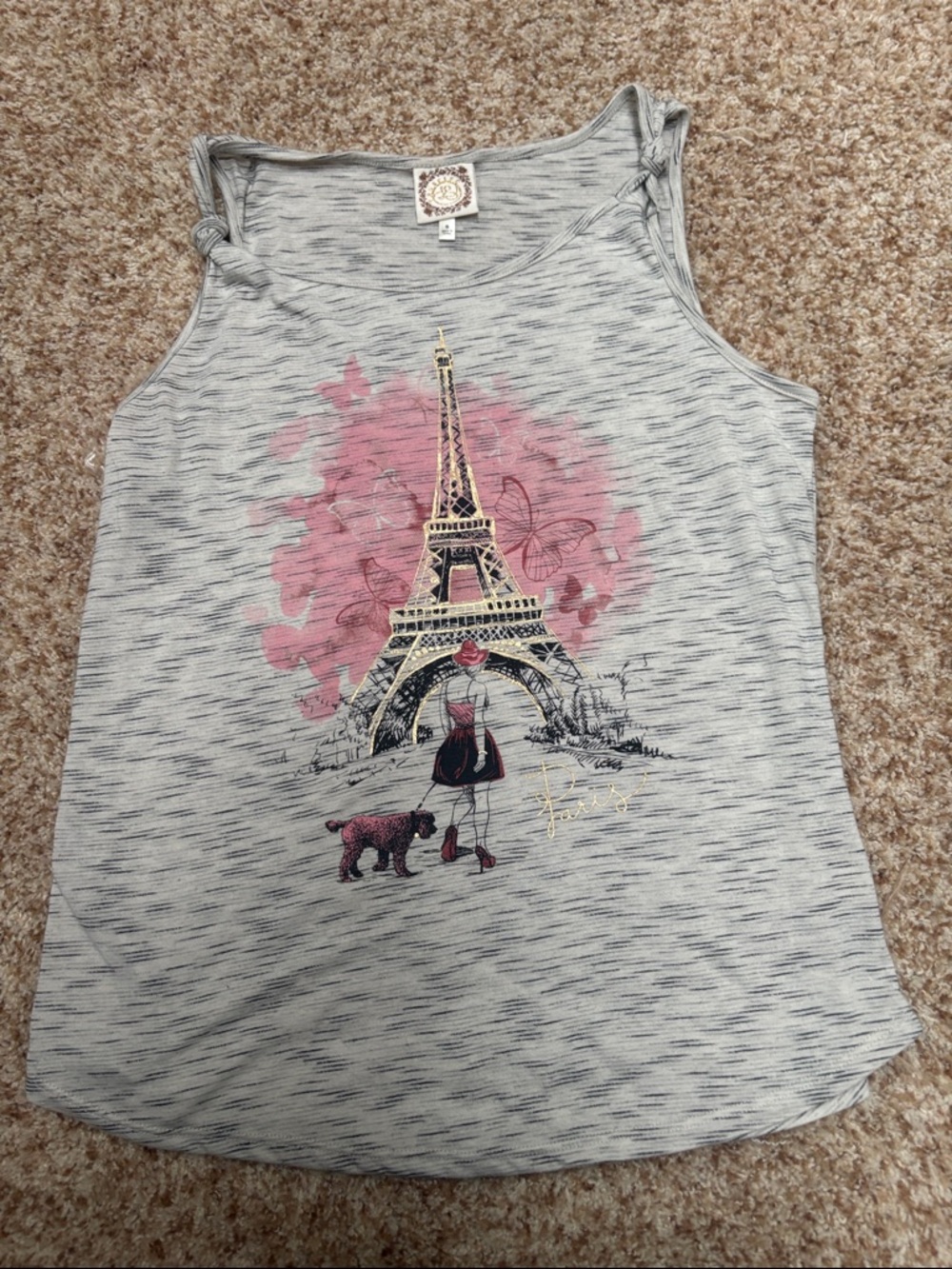 Girls' Gray Eiffel Tower Graphic Tank Top with Pink Accents